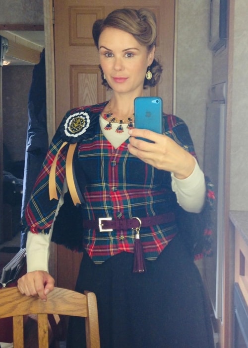 Keegan Connor Tracy as seen while taking a mirror selfie on the set of 'The Magicians'